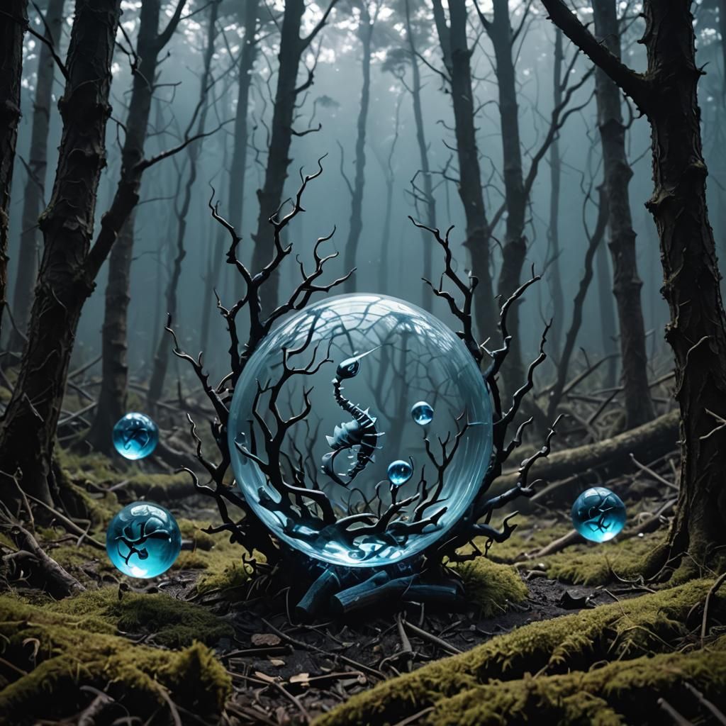 Fishbone Logo in Smoky Woods with Sea Creatures