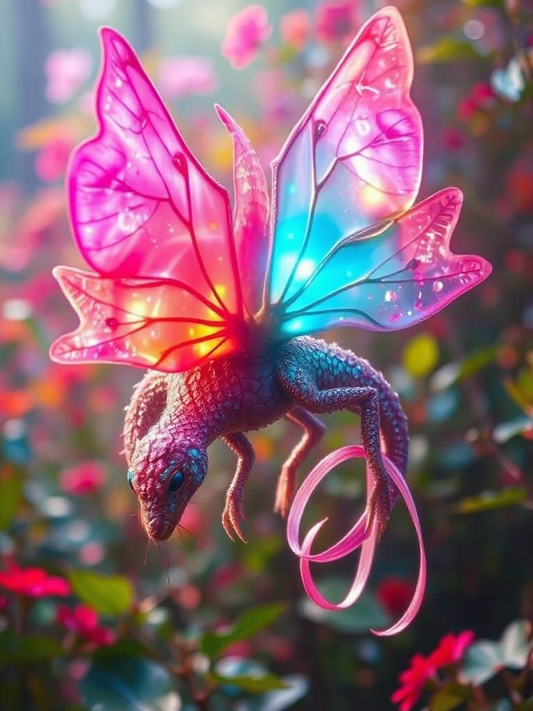 Ethereal Iridescent Creature in Hyperrealistic Fantasy Lands...