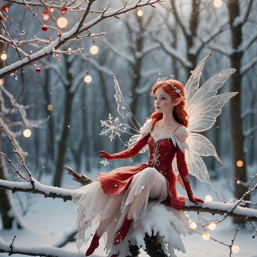 Whimsical Christmas Fairy Captured in Cinematic Film Still