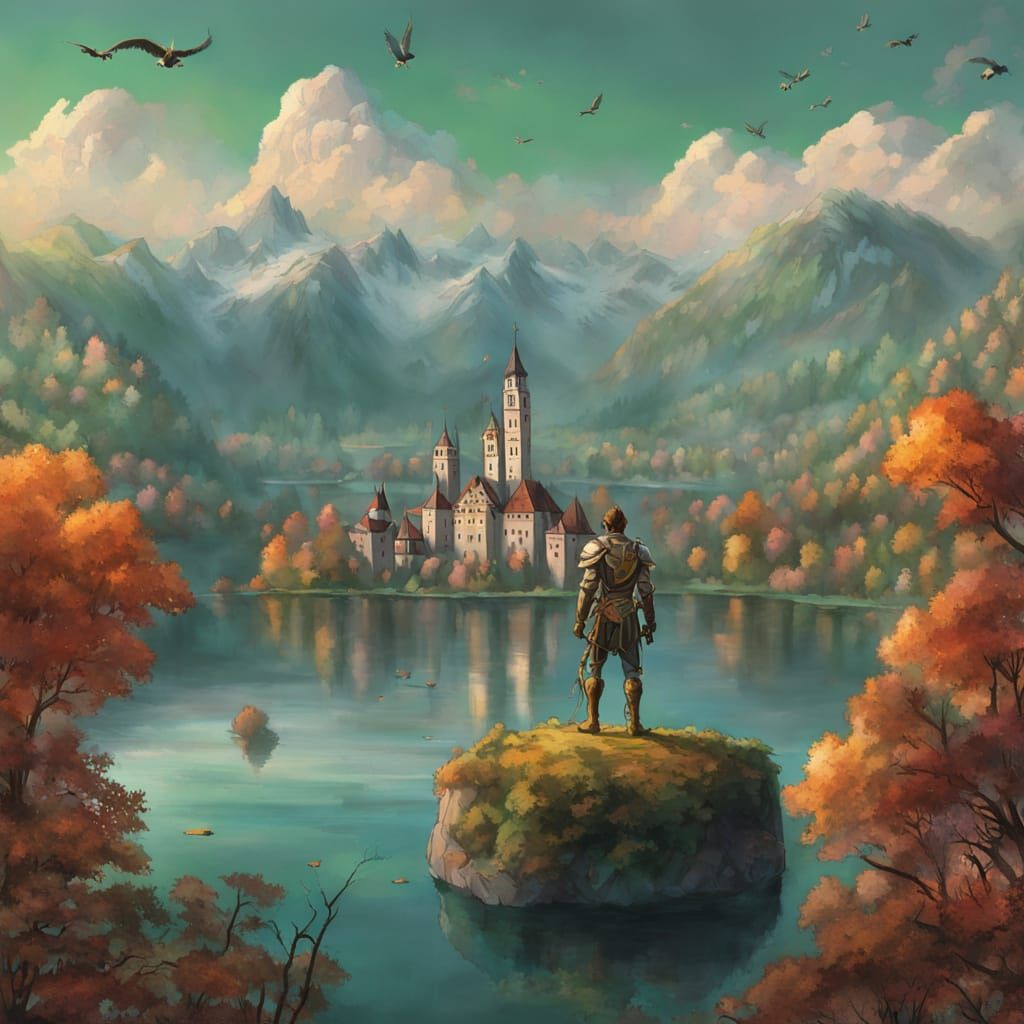 Ethereal Slovenian Wonder Woman Amidst Dreamlike Lake Bled L...