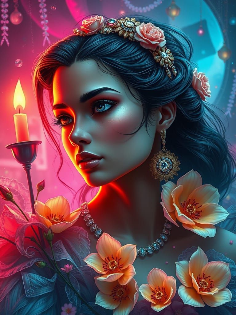 With his gaze fixed on the candle...