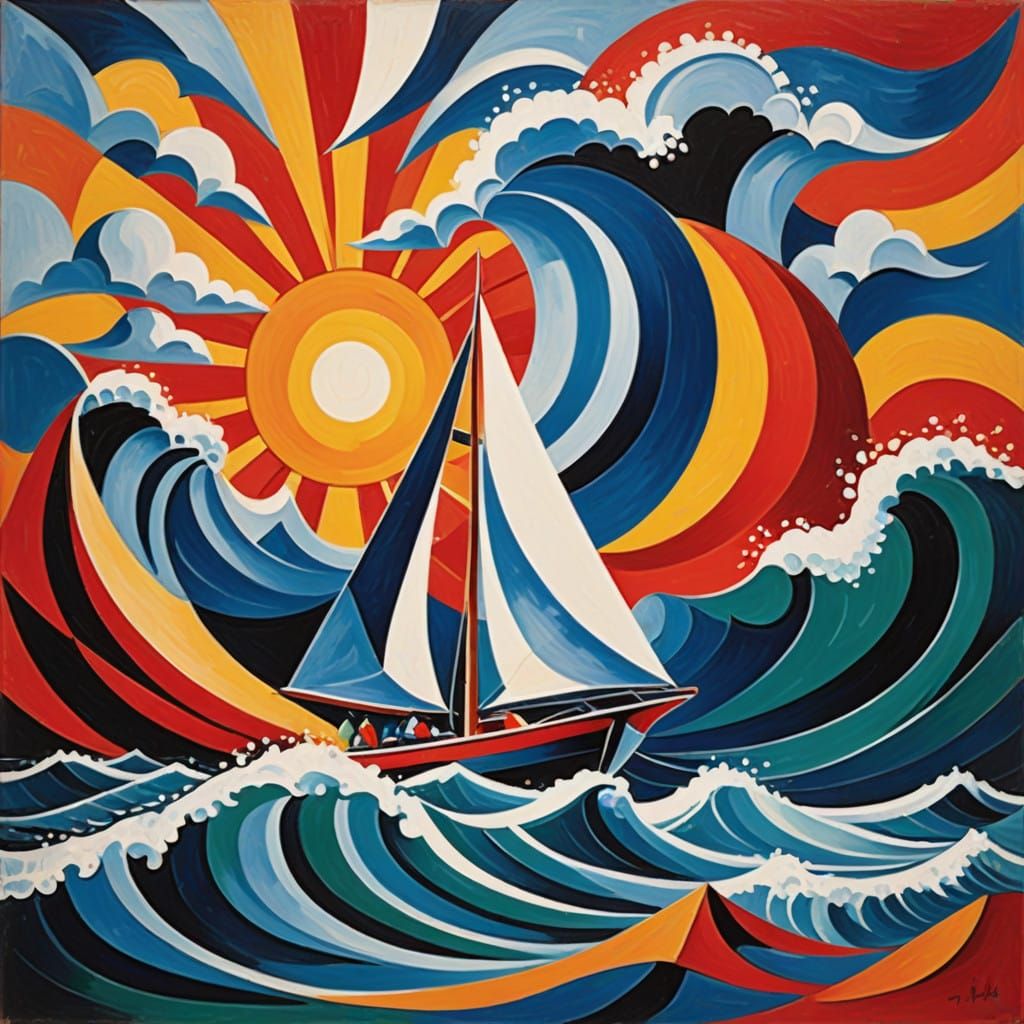 Vibrant Ocean Scene in Cubist Style