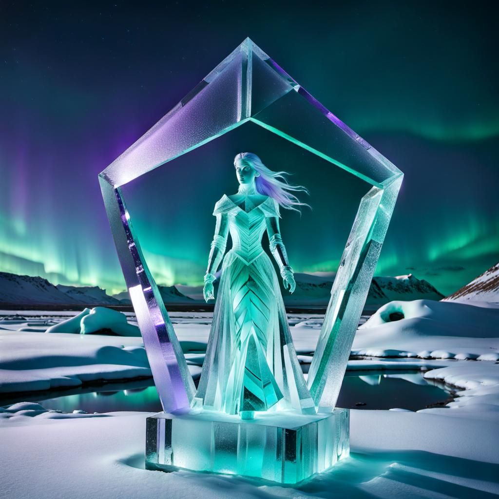 Geometric Ice Sculpture with Trapped Princess
