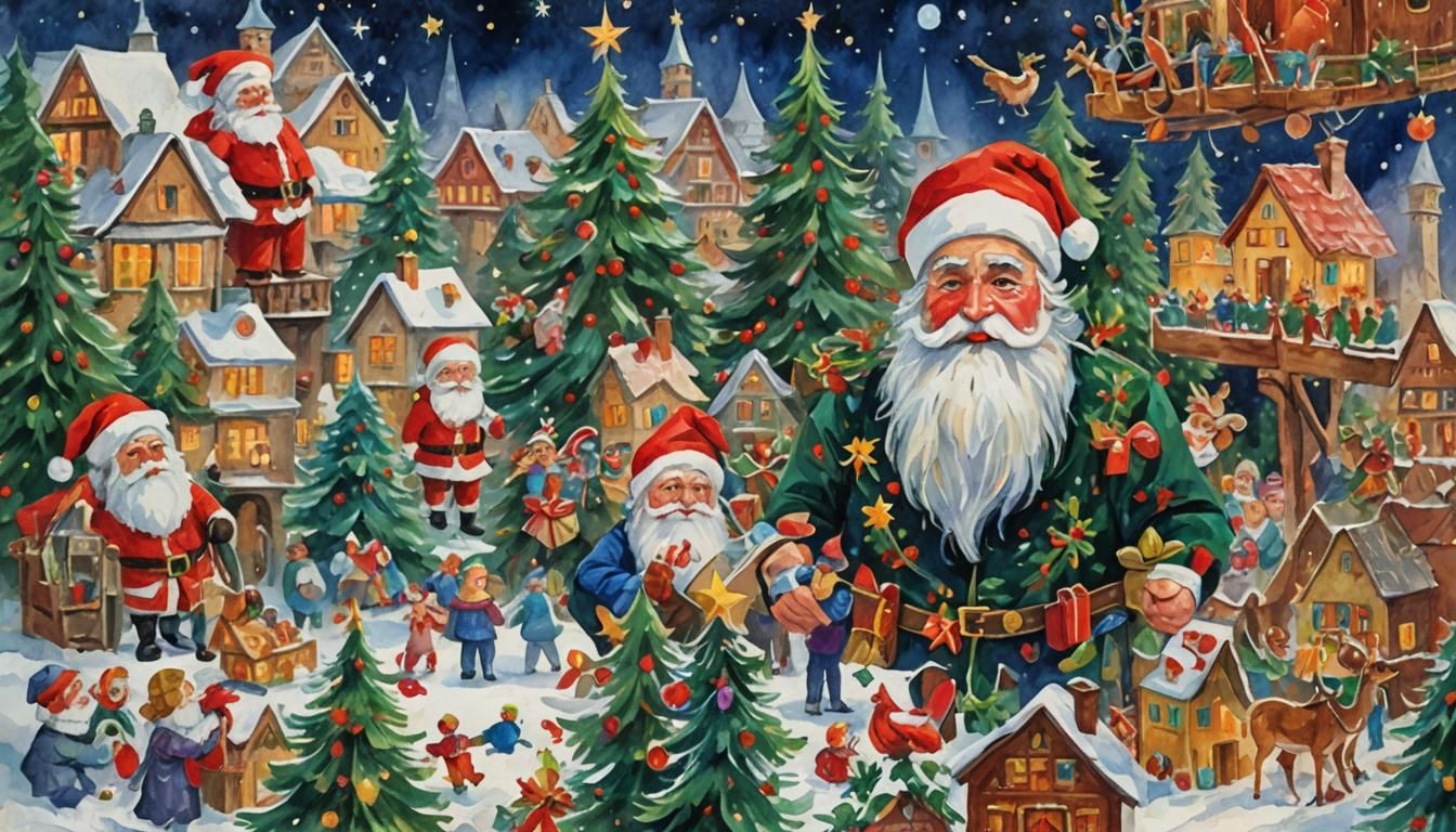 Santa Claus in Gouache Impressionist Style