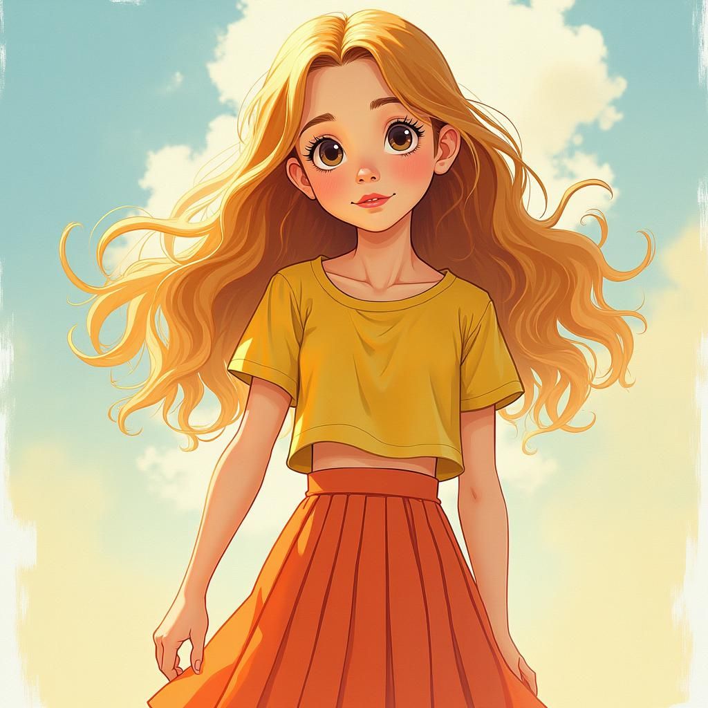 Golden-Haired Girl in 90s Schoolgirl Style