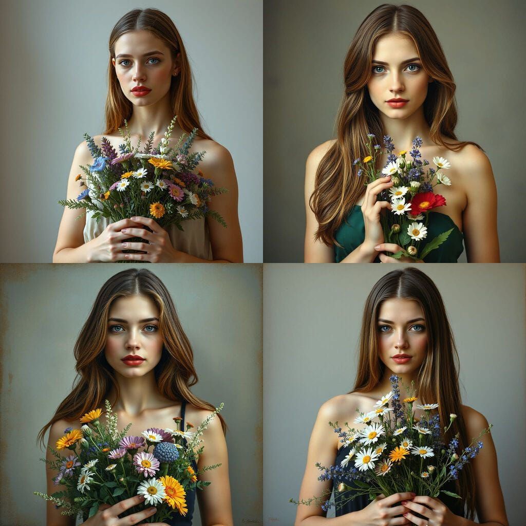 Woman With Wildflowers in Waterhouse Style