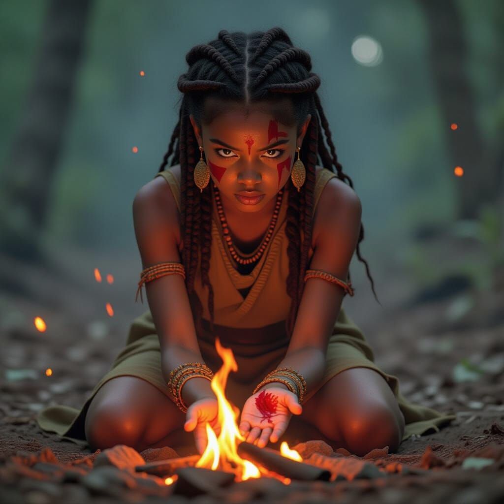 Fiery Offering: A Warrior's Grim Resolve