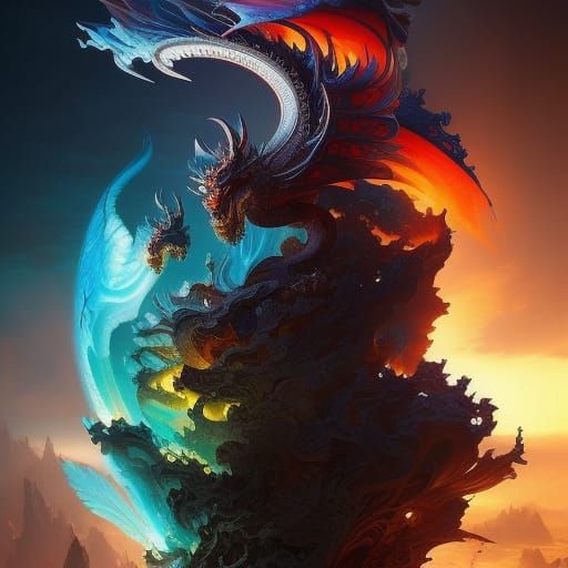 Oriental Dragons in a Bottle: Fantasy Art