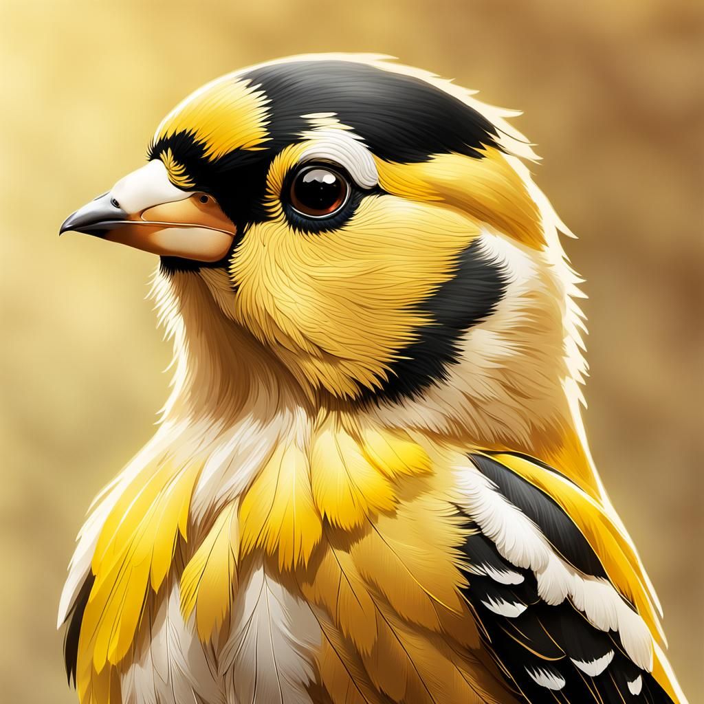 Photorealistic Yellow Goldfinch Portrait in Golden Hour Ligh...