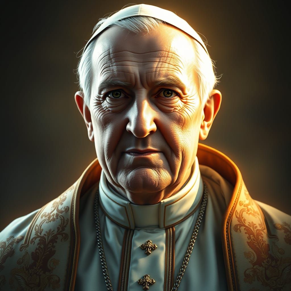Elegant Pope John Paul II Portrait in Hyper-Realistic Concep...