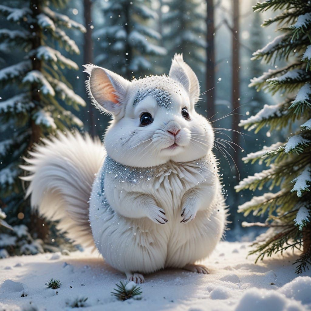 Whimsical Winter Wonderland with Chinchilla and Christmas Tr...
