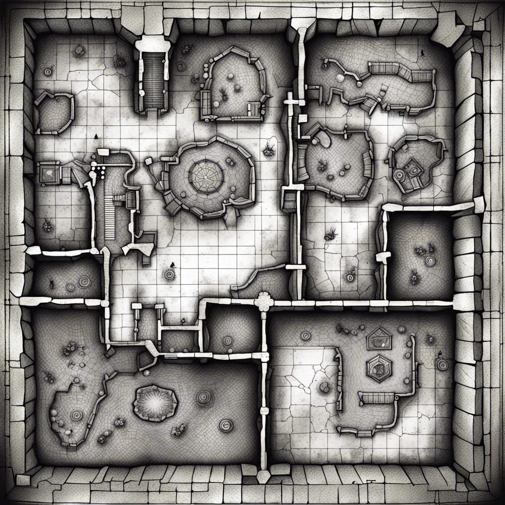 Black and White Dungeon Map for TTRPG