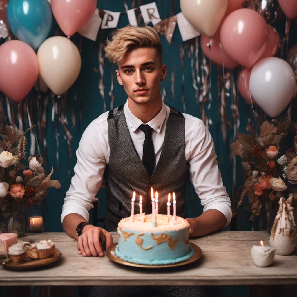 British Lad with Birthday Cake Portrait