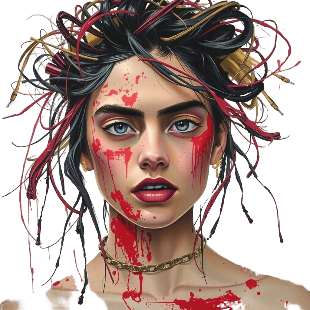 Avant-Garde Portrait with Red Splatters in Abstract Style