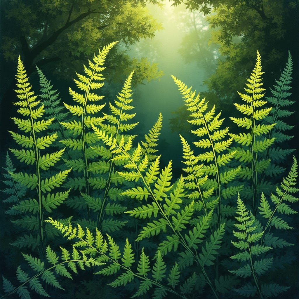Emerald Ferns Thrive in Whimsical Garden Scene