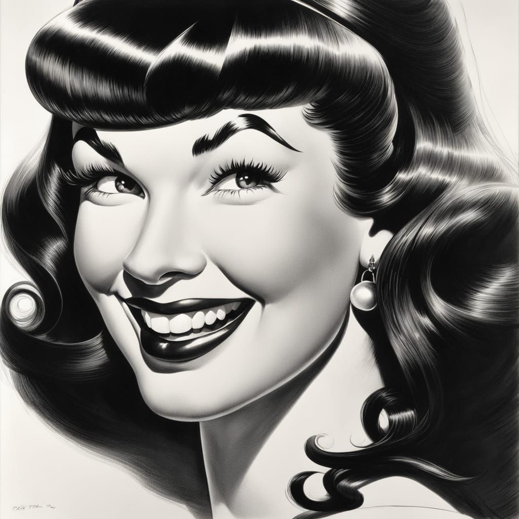 Bettie Page Caricature in Hirschfeld Style