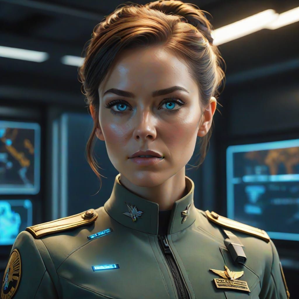 Colonel Ava Riggs in Futuristic Briefing Room