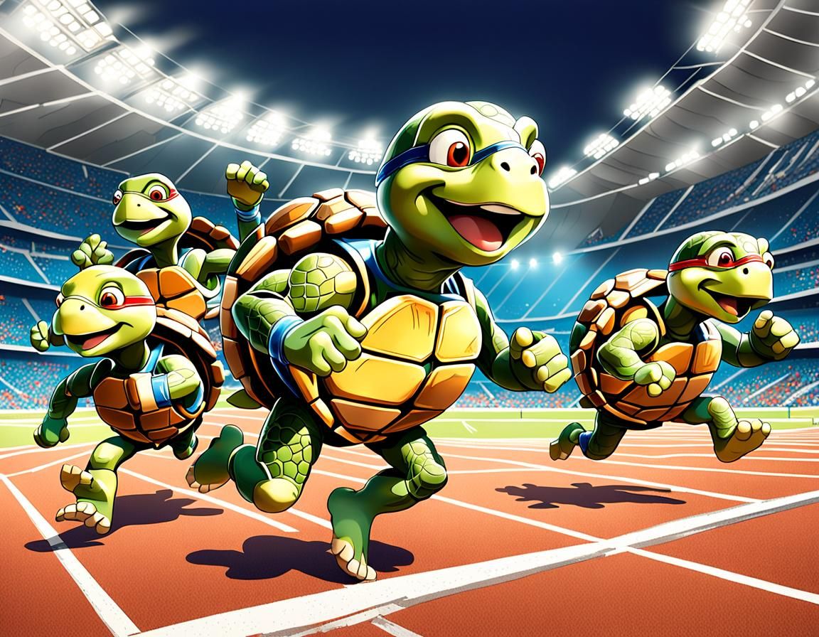 Turtles Compete in 100m Olympic Race Caricature
