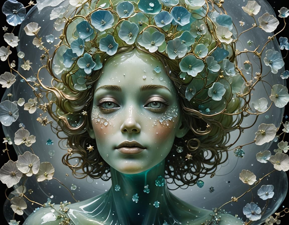 Glass Woman Sculpture in Starry Space