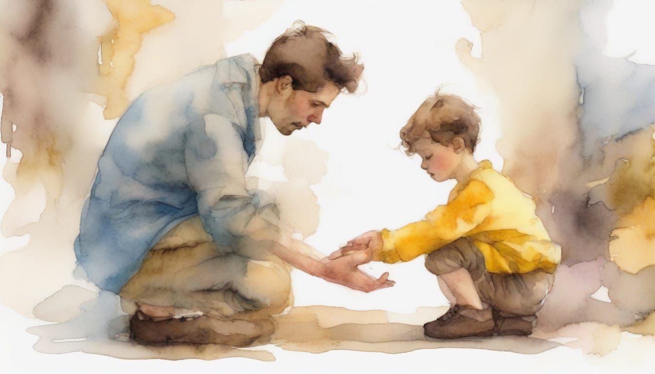 A Tender Moment of Guidance in Soft Watercolors