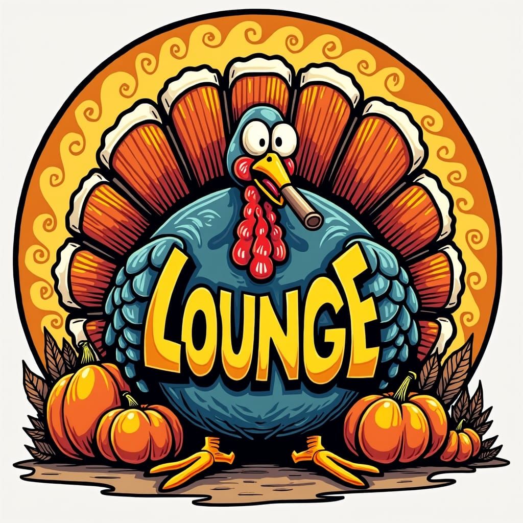 Psychedelic Turkey Smokes Blunt in Circular Illustration