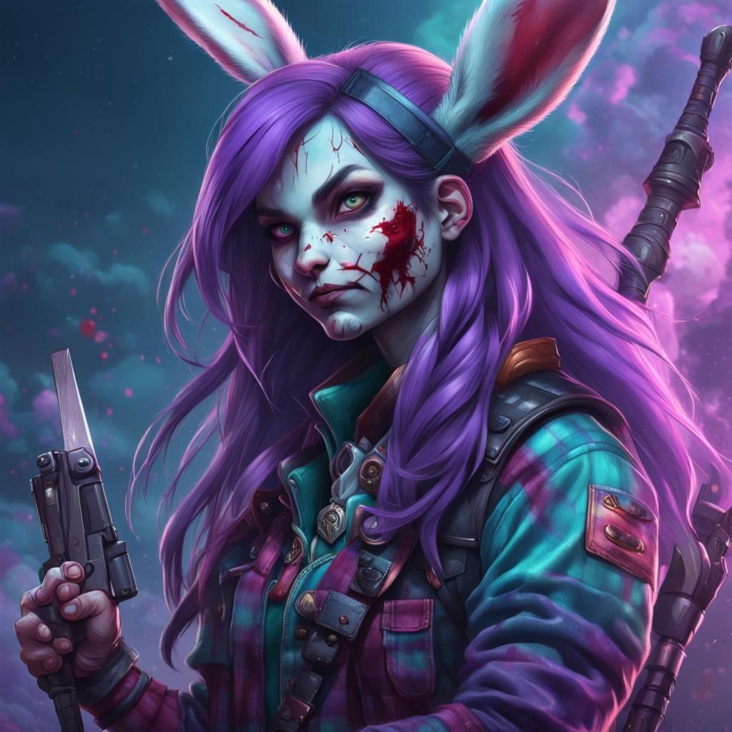 Space Warrior Bunny Archer in Dark Fantasy Style