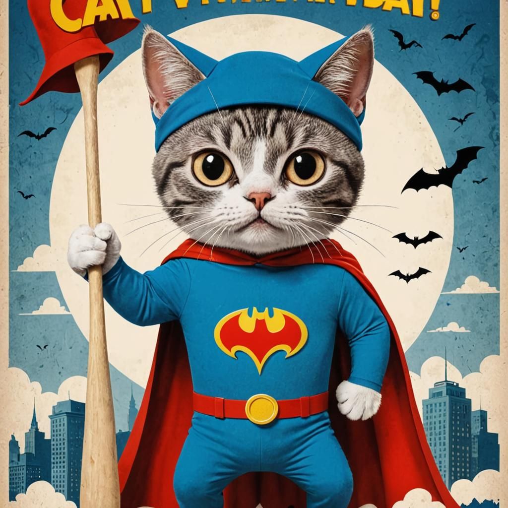 Cats as Superhero Movie Poster, 1960s Cartoon