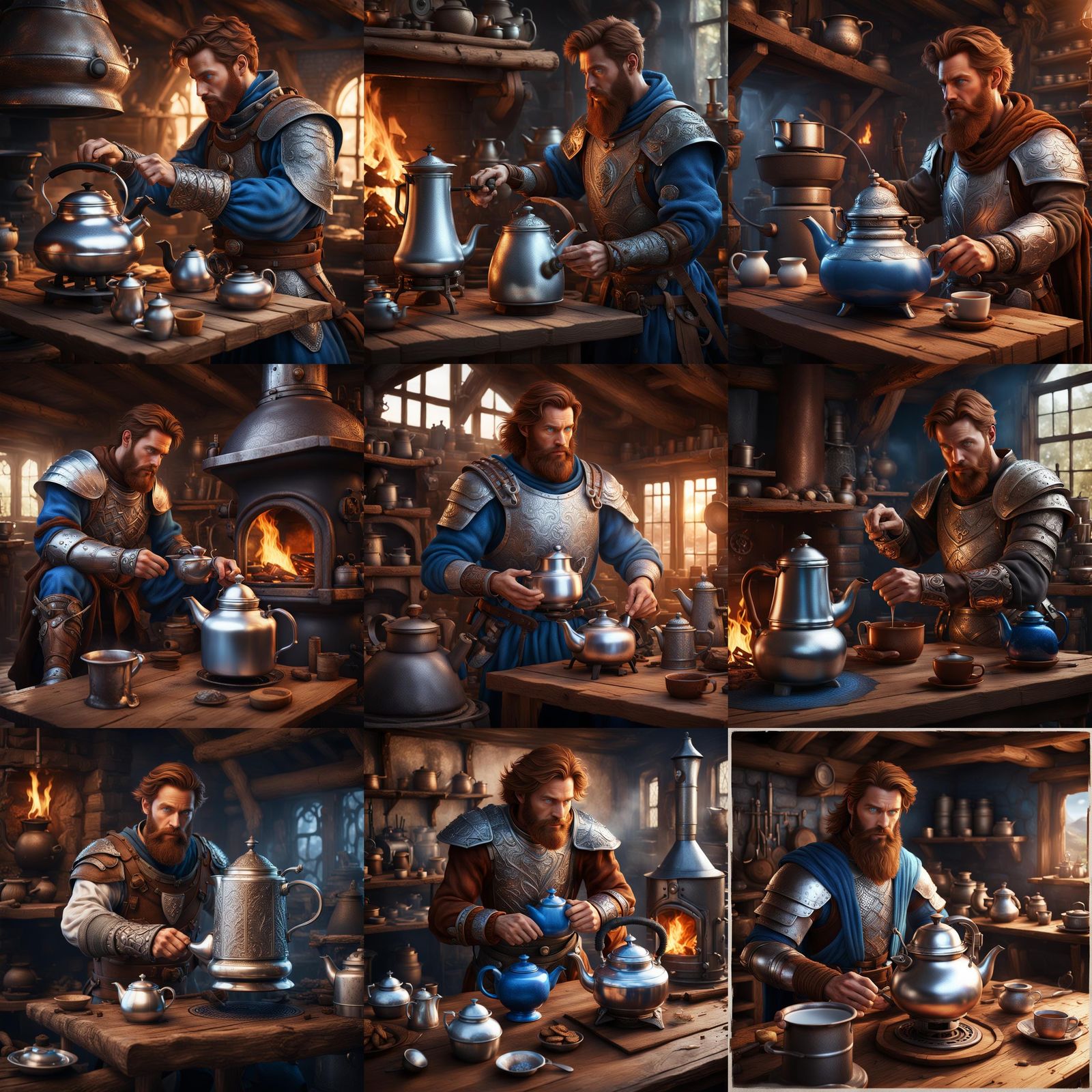 Man in Silver Armor with Tea Kettle