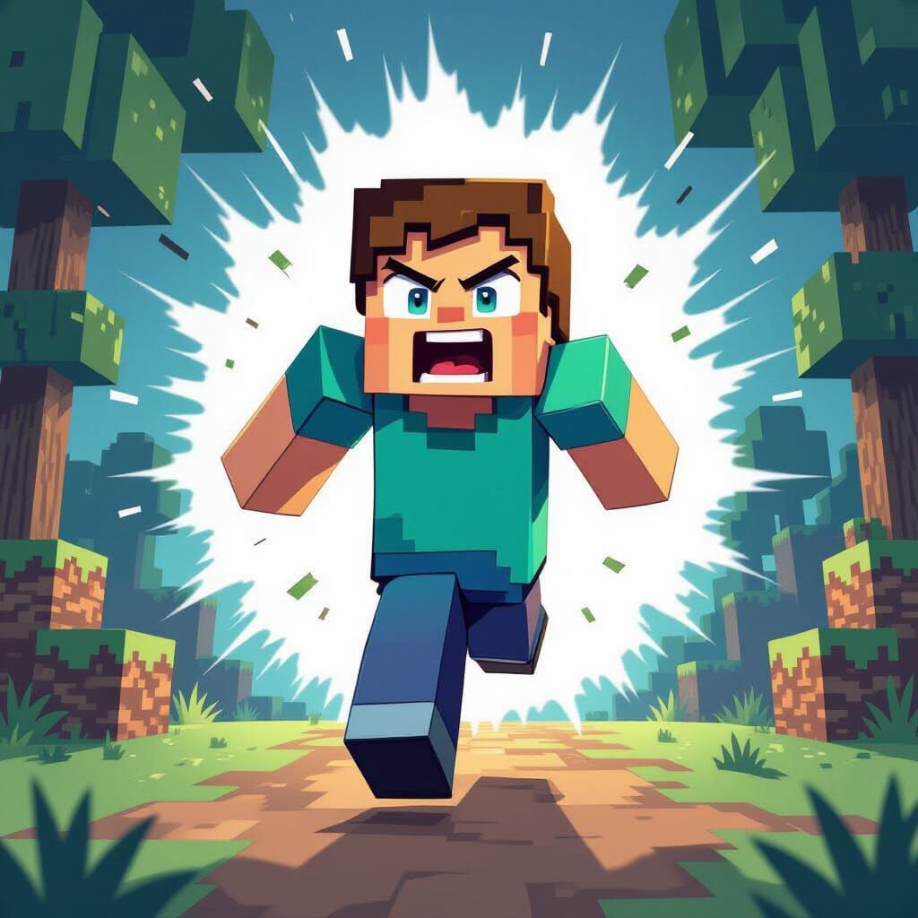 Terrified Minecraft Character Screaming in Digital Art Style