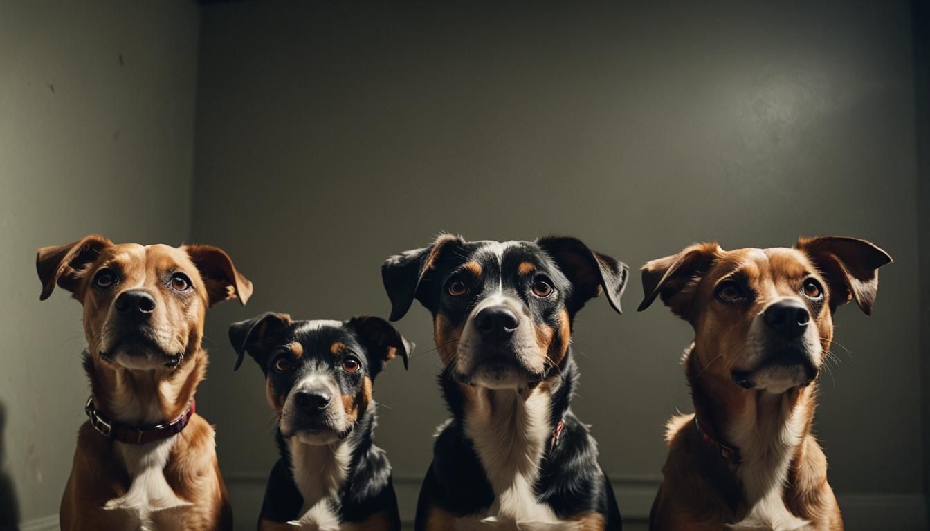 Dogs with Shocked Expressions in Dramatic Lighting