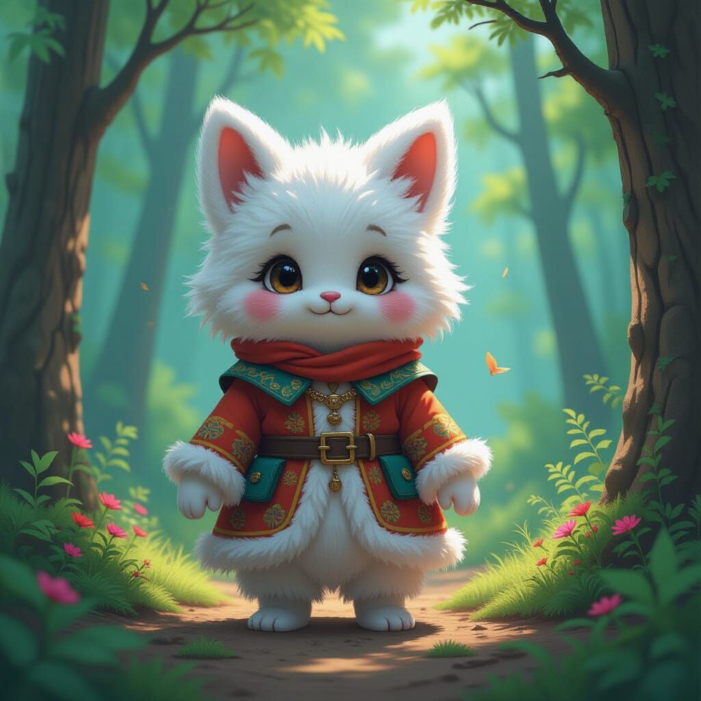 Whimsical Furry Creature in Dreamy Forest