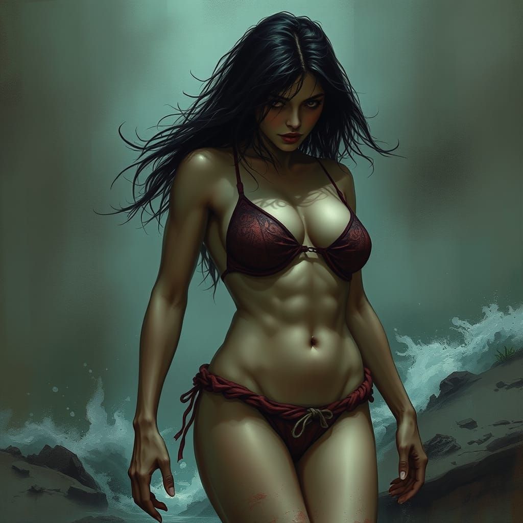 Terrified Woman in Dark Fantasy Horror Style