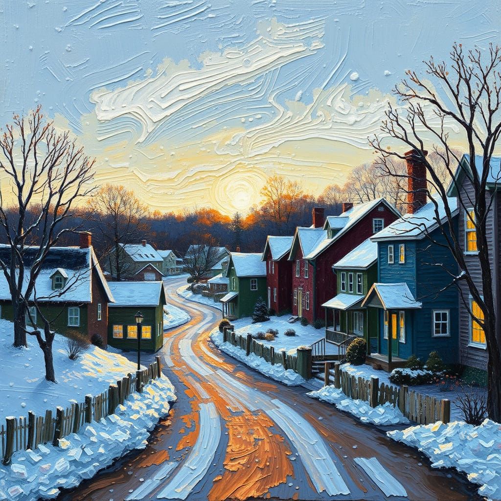Winter Wonderland in New England Impressionist Style