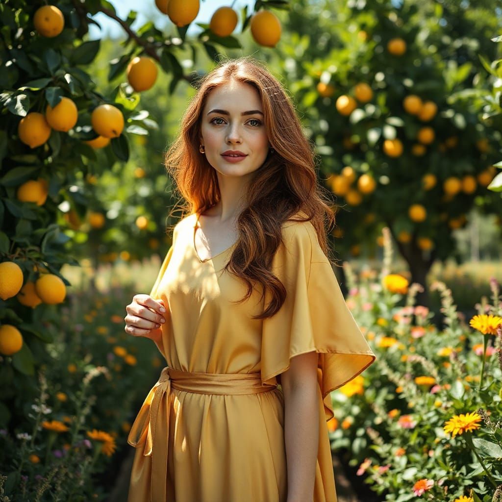 Elegant Woman in Sicilian Lemon Grove, Cinematic Style