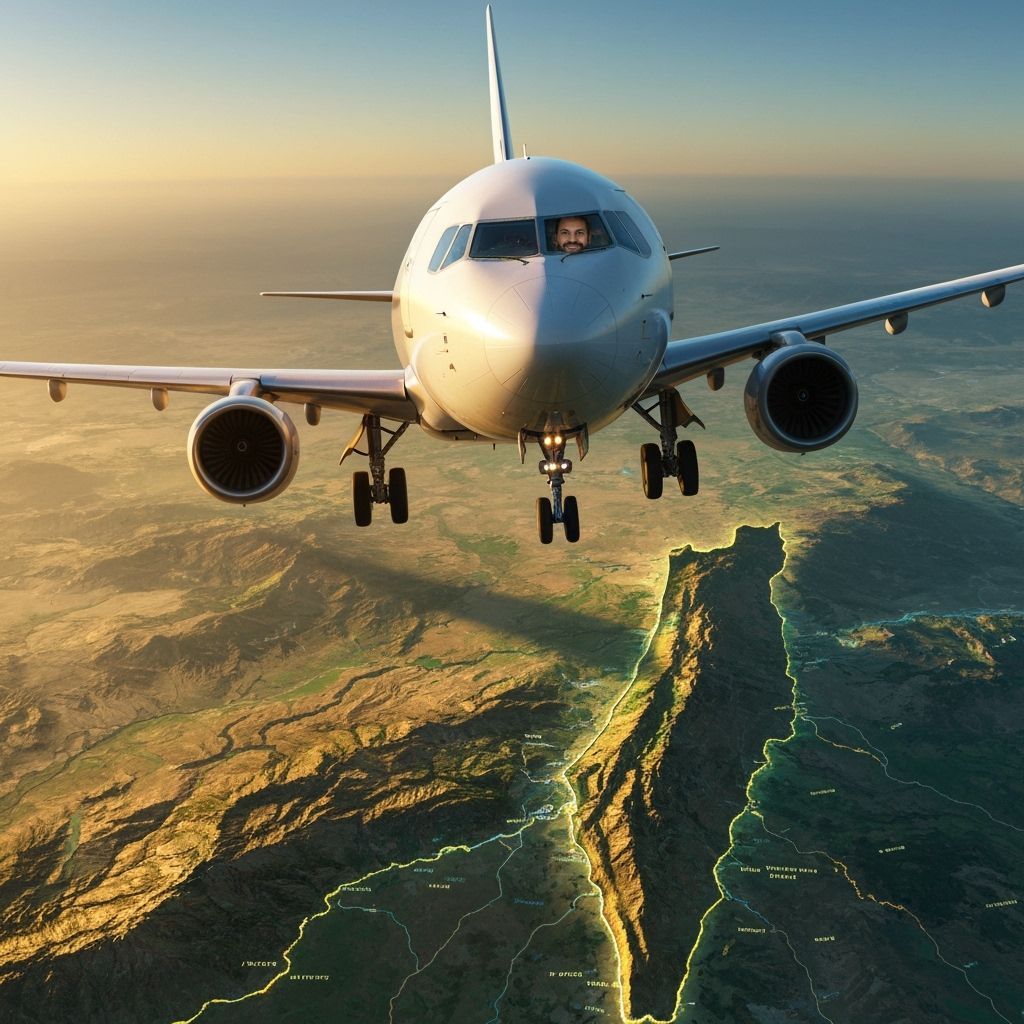 Passenger Jet Lands in Israel at Golden Hour