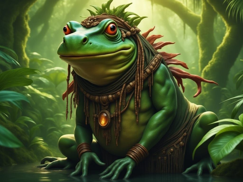 Adventurous Pepe the Frog in Jungle Setting