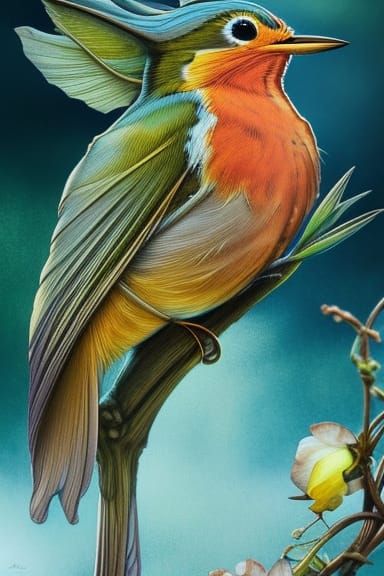 Robin and Crocuses Spring Equinox Digital Art