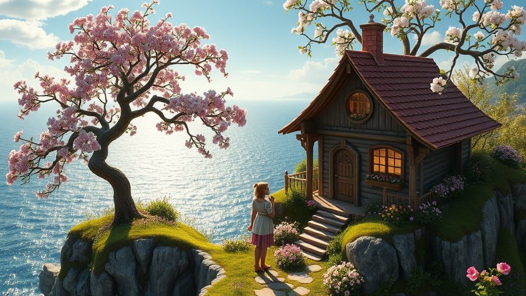 Dreamy Cottage Scene with Aerith Gainsborough and Majestic O...