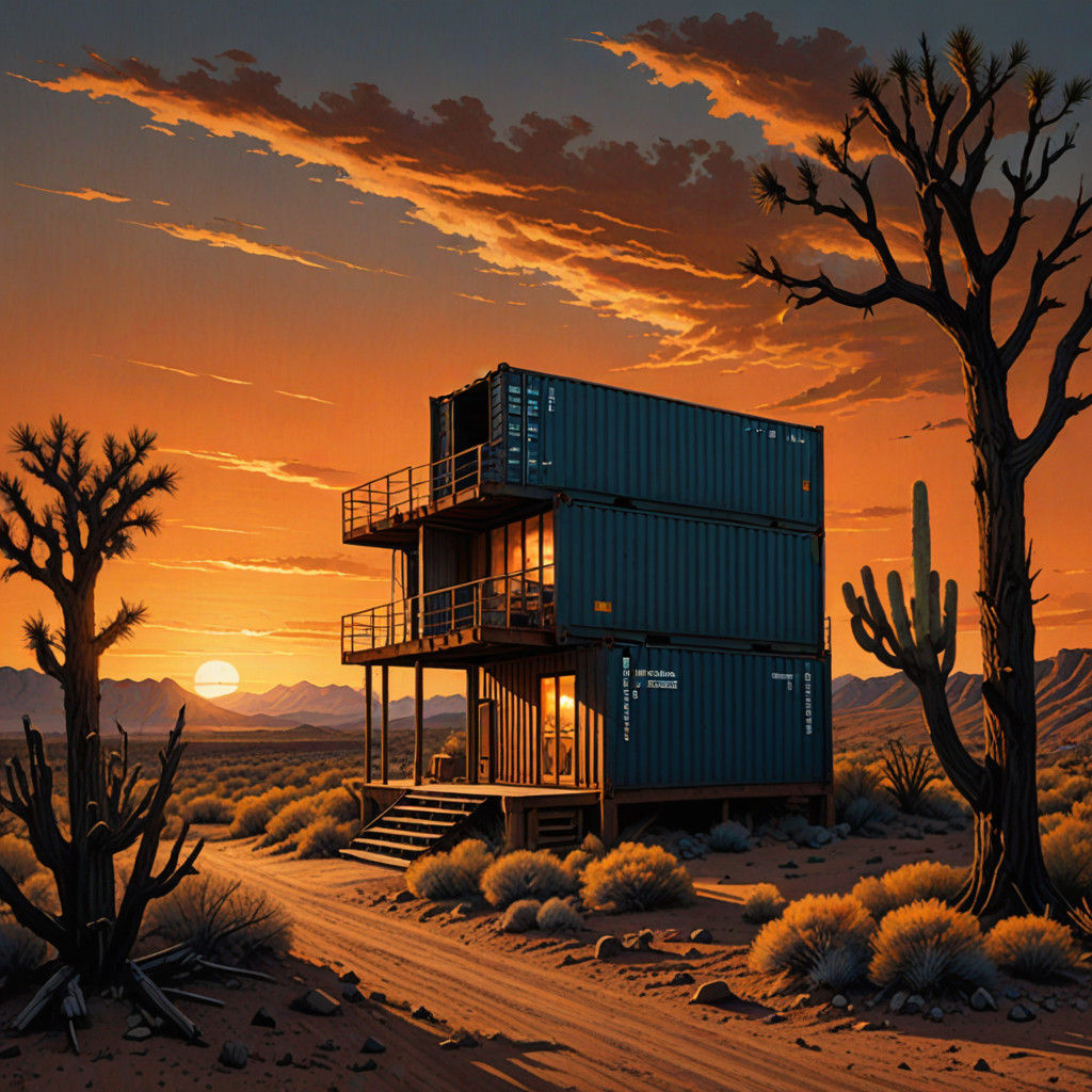 Shipping Container Tower with Desert Log Porches and Prepper...