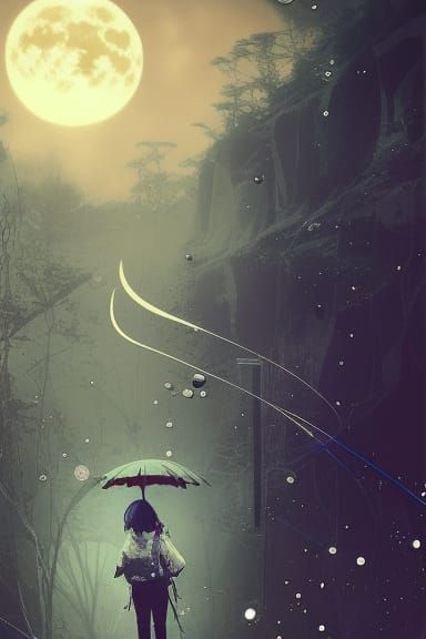 Celestial Moonlit Bullet Train in the Rain