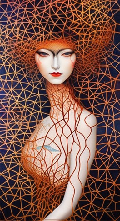 Sunset Human-Vine Hybrid in Warped Forest Perspective