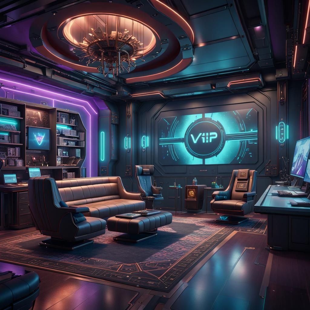 Cyberpunk VIP Lounge Office in Detailed Matte Painting