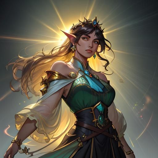 Enchanting Girl in Golden Diadem with Ethereal Fantasy Surro...