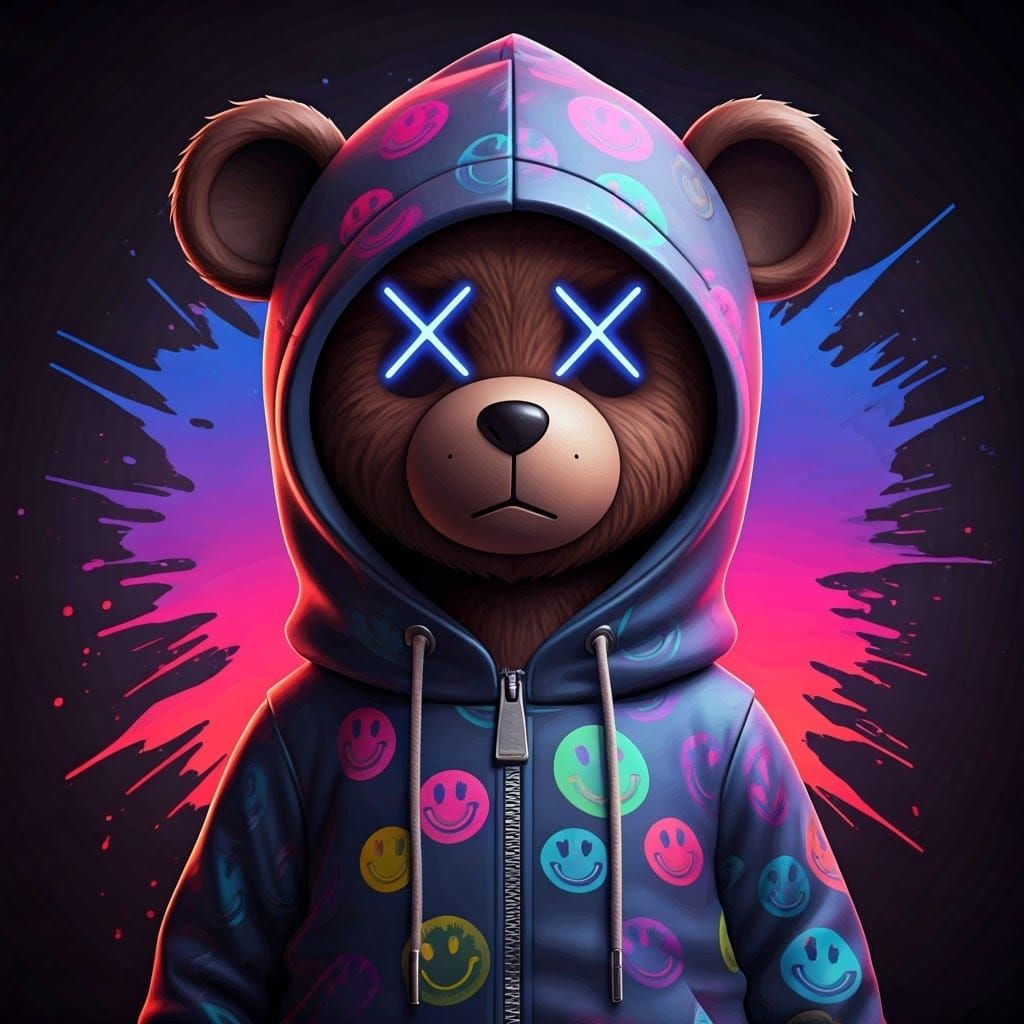 Stylish Anthropomorphic Bear in Neon Fantasy
