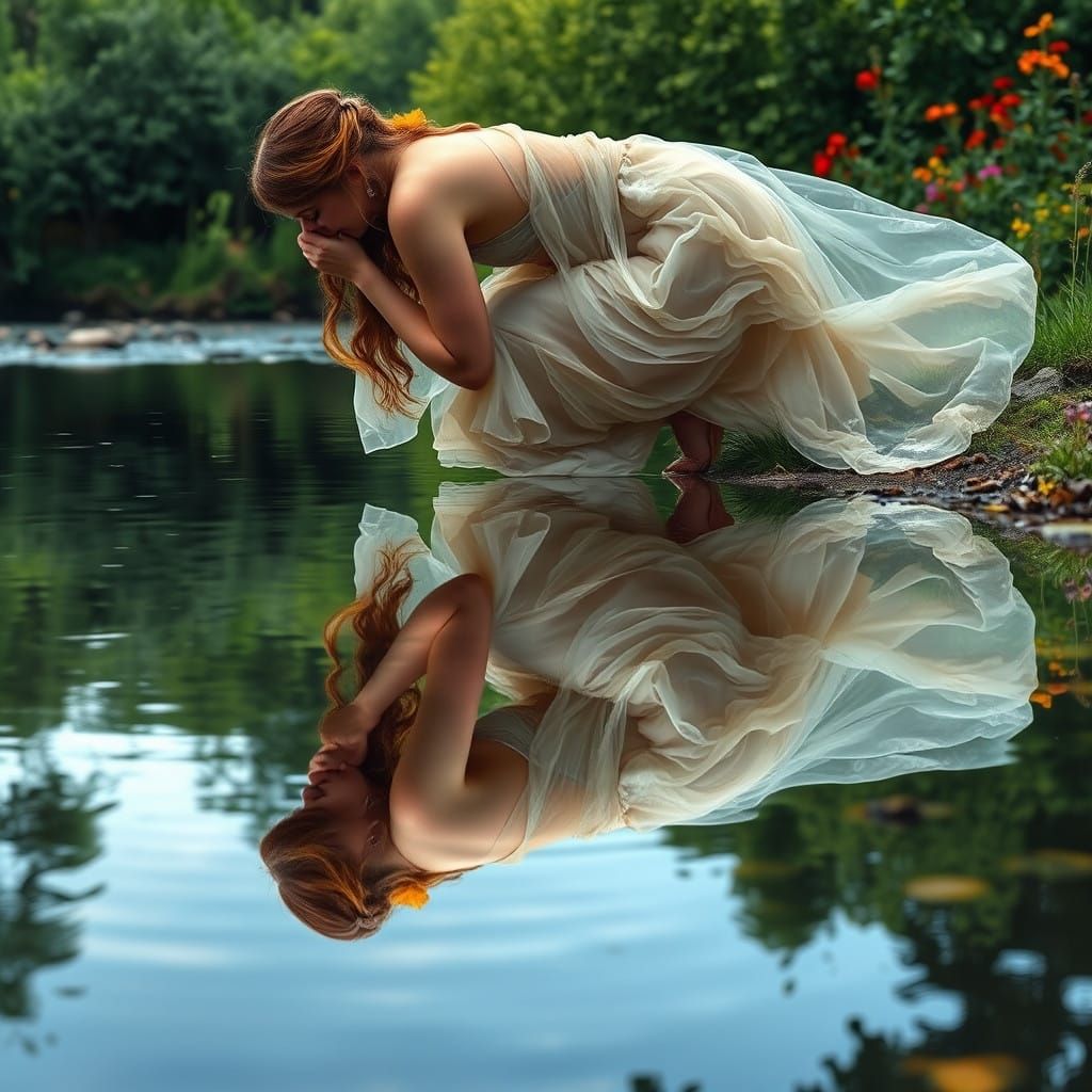 Serene River Reflection in Hyperrealistic Style