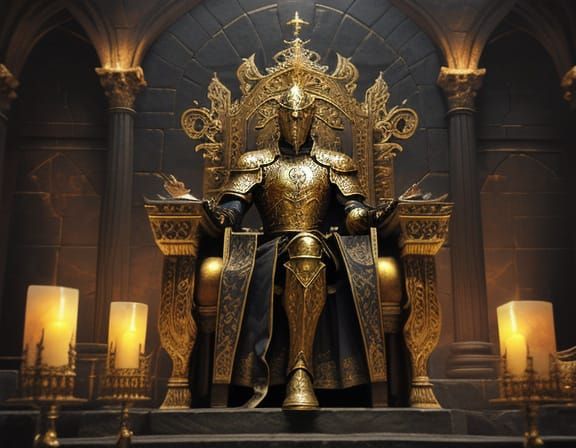 King on Throne in Golden Light, Oil Painting Style