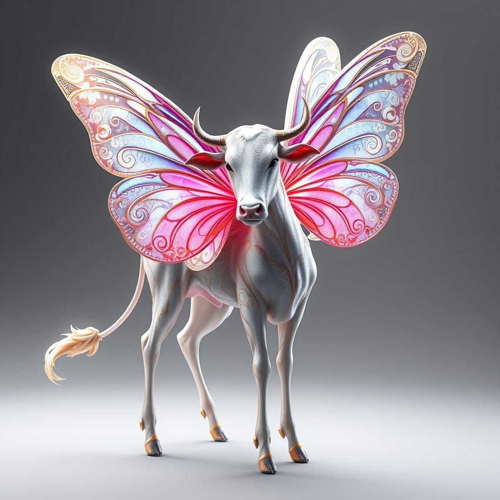 Majestic Cow Butterfly Hybrid in Japanese Anime Style