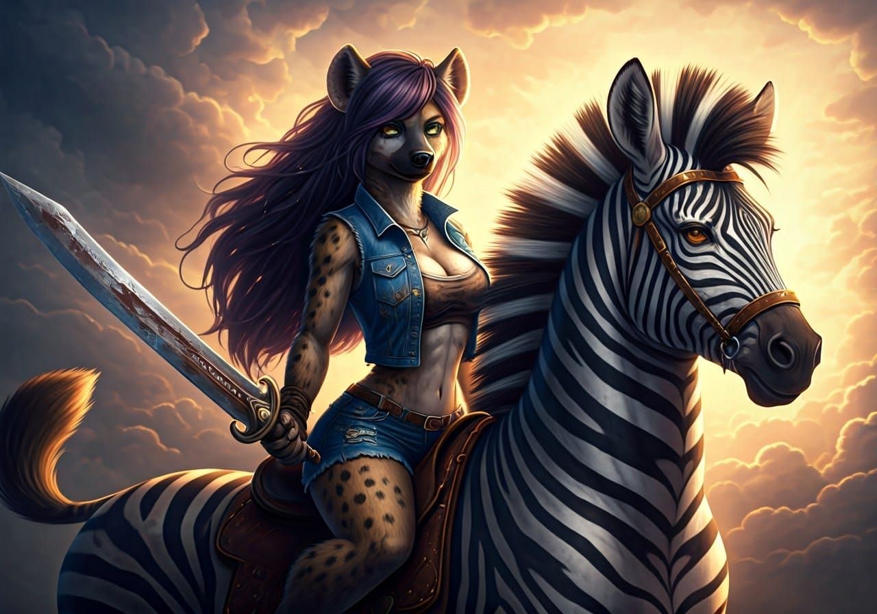 Heroic Hyena Rider in Epic Fantasy Scene