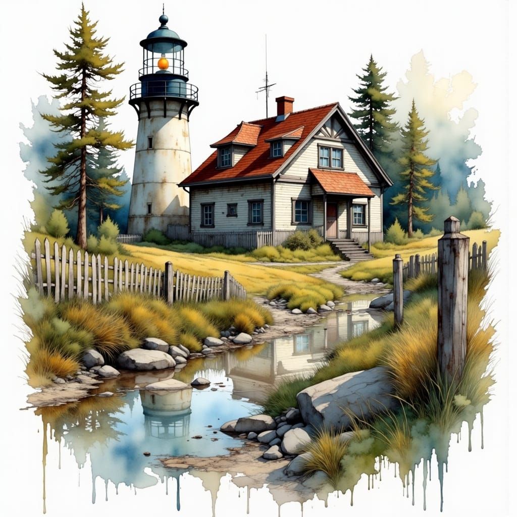 Charming Vintage Lighthouse in Warm, Rich Colors
