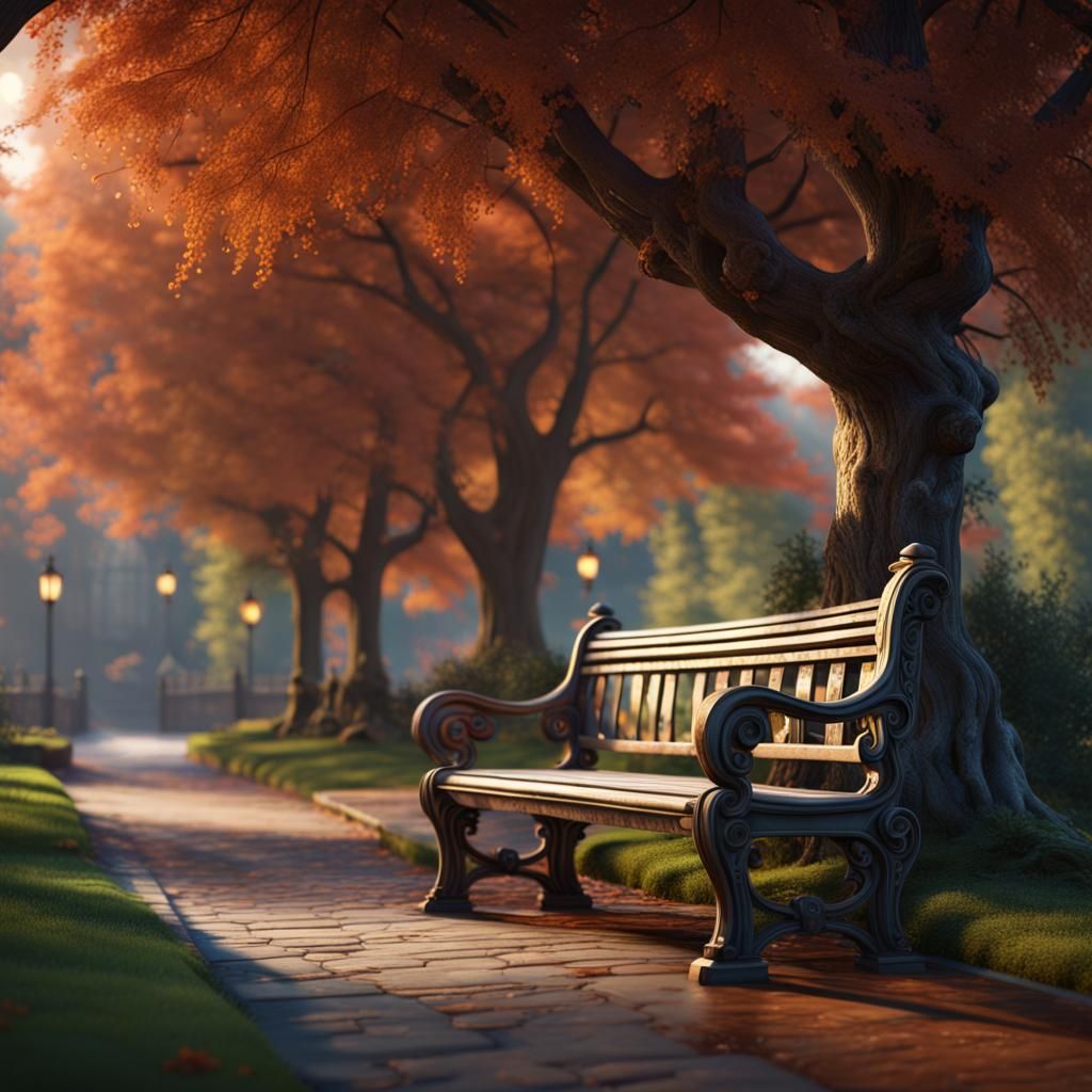 Fantastical Park Bench in Detailed Matte Painting